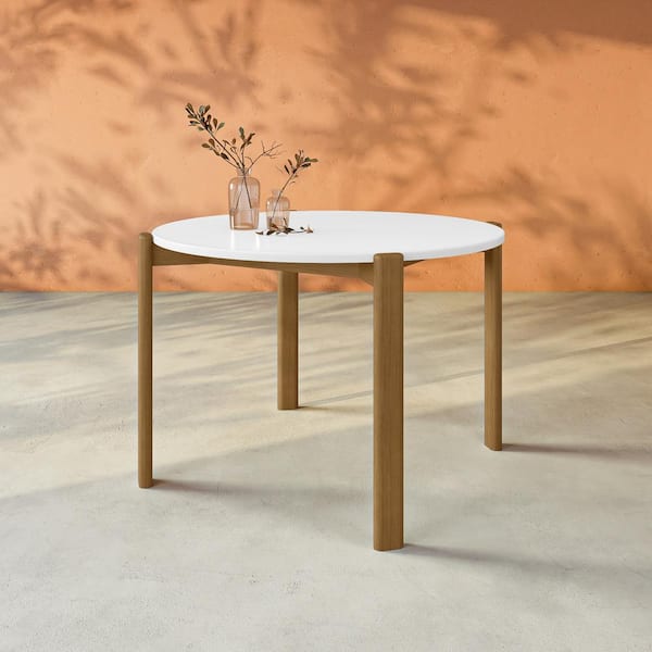 Manhattan Comfort Mid-Century Modern Gales End Table with Solid Wood Legs in Matte White Manhattan Comfort Mid-Century Modern Gales End Table with Solid Wood Legs in Matte White