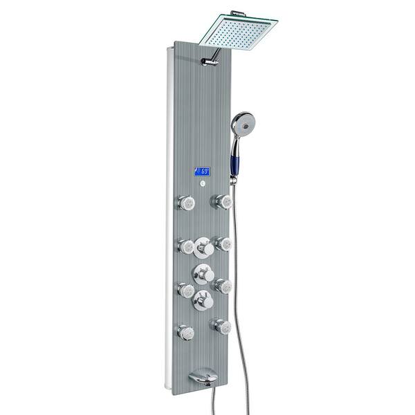 AKDY 52 in. 8-Jet Shower Panel System in Tempered Glass with Thermostatic Controls, Rainfall Shower Head and Hand Shower Wand