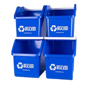 4-Piece 6 Gal. Stackable Recycling Bin Container in Blue, Mail Back Zero Waste Boxes with Handle