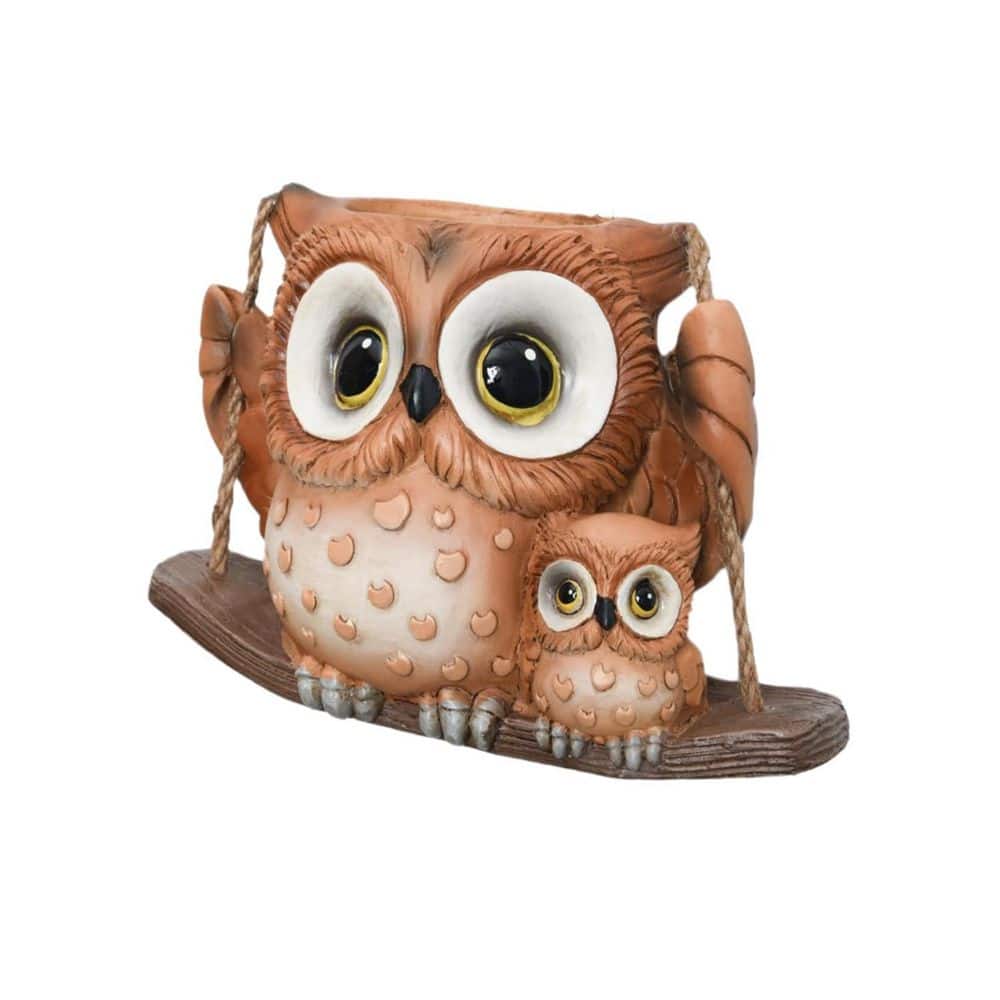 Brown Indoor Outdoor Resin Swing Owl Hanging Planter, 3.1 in. W x 4.7 in. H Succulent Pots with Drainage Hole price history on PriceWatchPro