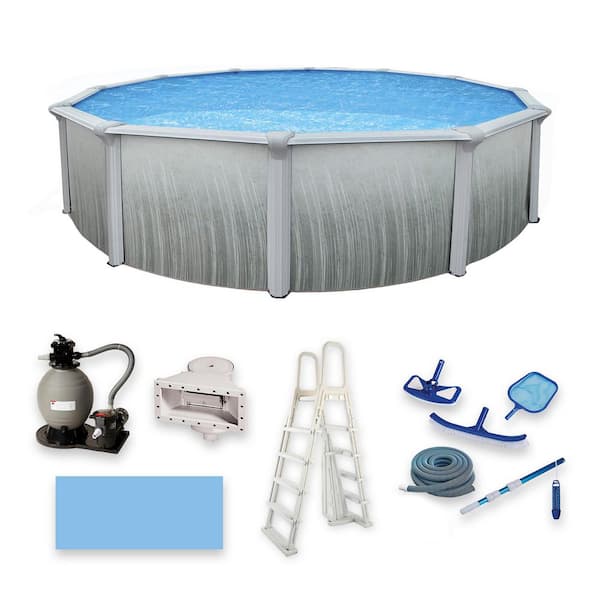 Martinique 24 ft. Round x 52 in. Deep Metal Wall Above Ground Pool Package with 7 in. Top Rail