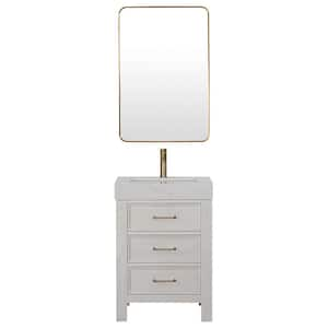 Leon 24 in. W x 22 in. D x 34 in. H Single Bath Vanity in Washed White with White Composite Stone Top and Mirror