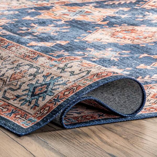 nuLOOM Finley Navy 5 ft. x 8 ft. Machine Washable Vintage