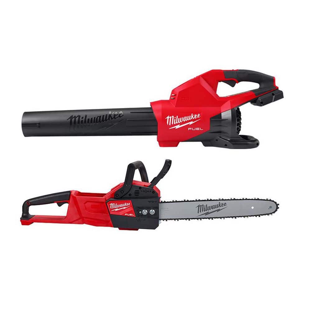 Milwaukee M18 FUEL Dual Battery 145 MPH 600 CFM 18V Lithium-Ion Brushless Cordless Handheld Blower with M18 FUEL 16 in. Chainsaw -  2824-2727