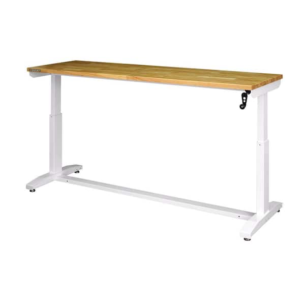 Husky - 72 in. W x 24 in. D Adjustable Height White Workbench with Solid Wood Top