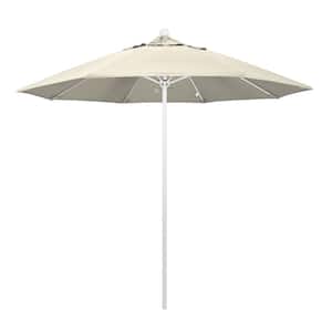 9 ft. White Aluminum Commercial Market Patio Umbrella with Fiberglass Ribs and Push Lift in Antique Beige Olefin