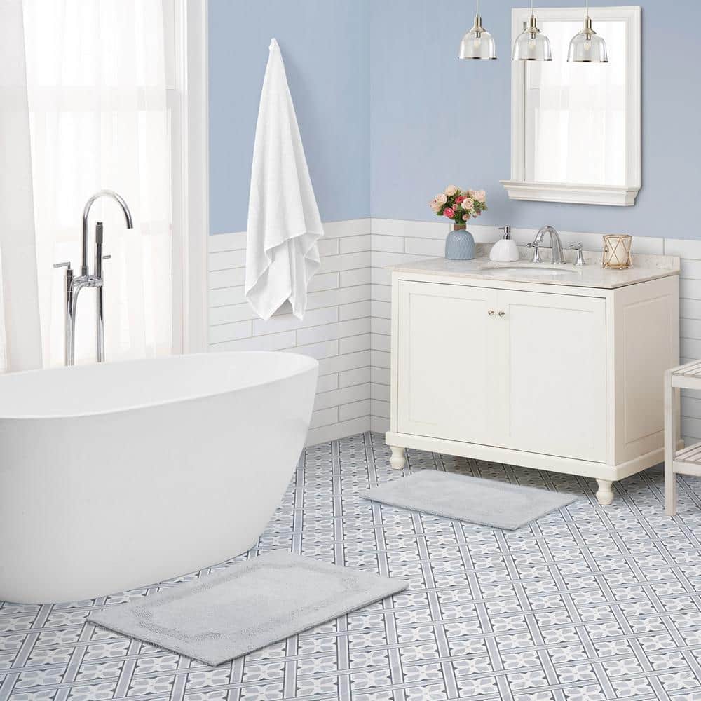 Reversible Off-White Cotton Bath Mat Set, 2-Piece
