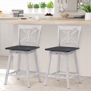 38 in. White Low Back Rubber Wood Bar Stool (Set of 2)