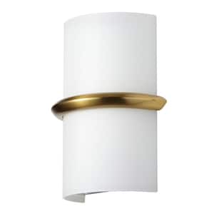 Wallace 1 Light Aged Brass Dimmable Wall Sconce with White Opal Shade