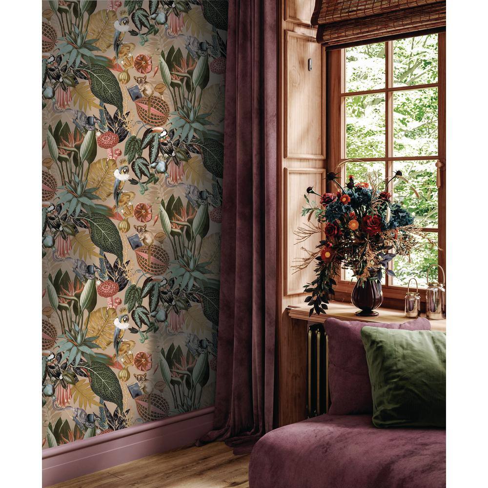 Gold and Green Tropical Soiree Textured Wallpaper Roll
