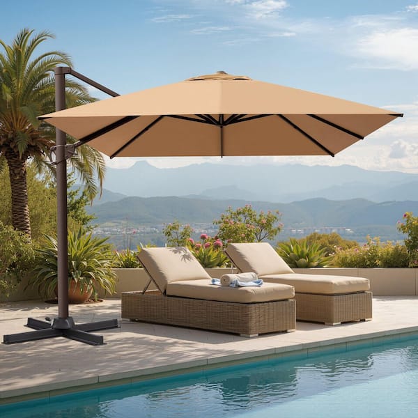 Crestlive Products 13 ft. x 10 ft. Rectangular 360° Rotation Cantilever Patio Umbrella in Tan