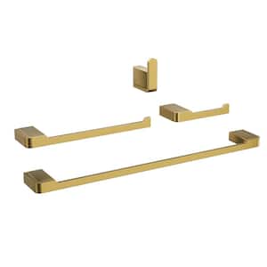 Modern 4-Piece Bath Hardware Set with Mounting Hardware in Brushed Gold