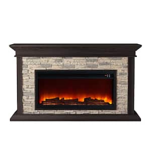 60 in. Stone Surrounded Freestanding Electric Fireplace in Brown