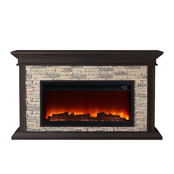 FESTIVO 60 in. Stone Surrounded Freestanding Electric Fireplace in Brown