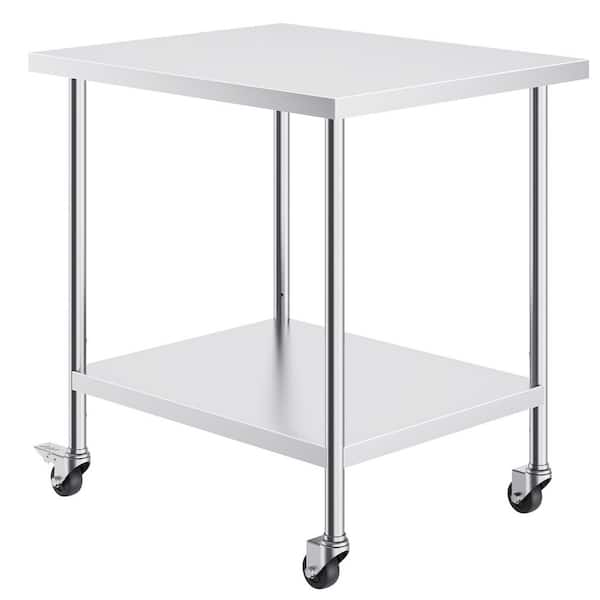 SVOPES 30 x 18 x 38 in. Stainless Steel Work Table with 4 Wheels, 3 Adjustable Heights, Food Kitchen Prep Table Silver