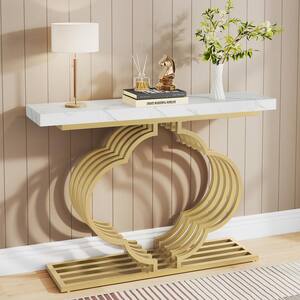 Turrella 41 in. White Rectangle Manufactured Wood Console Table with Faux Marble Tabletop