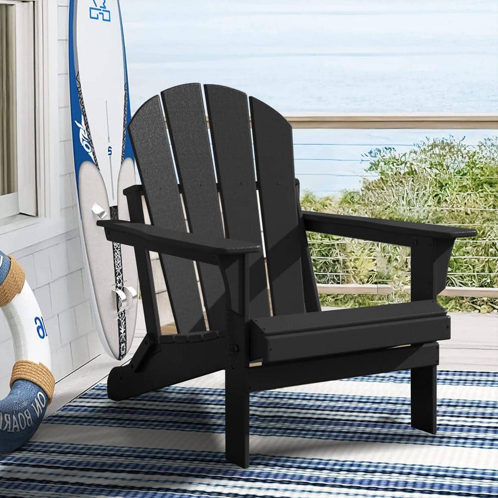 Wildaven Classic Black Folding Plastic Outdoor Adirondack Chair for