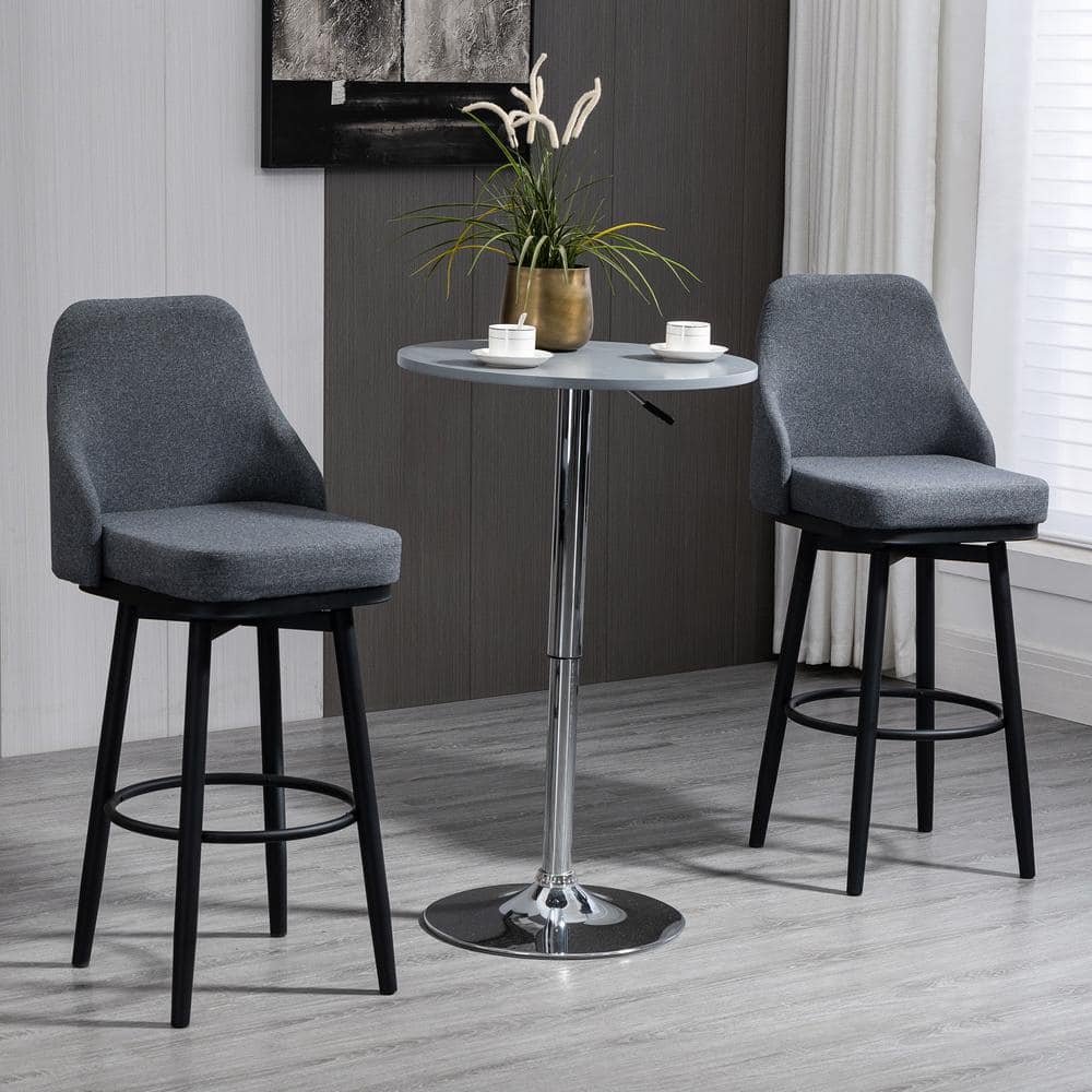 Gray Upholstered Swivel Bar Stools with Steel Legs, Set of 2