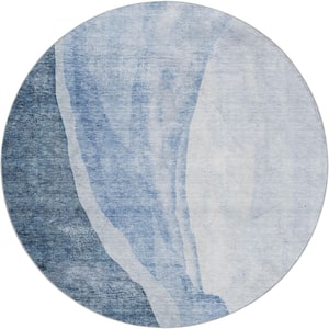 Dream Shag Premium Machine Washable Abstract ADS667 Blue 8 ft. x 8 ft. Round Rug