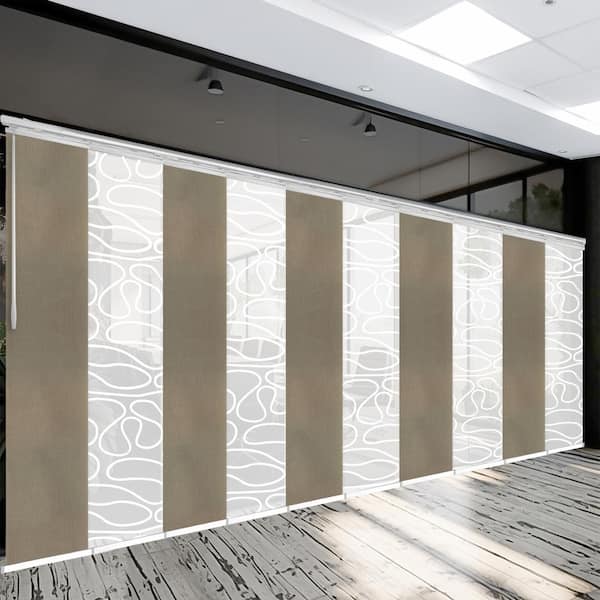 EMOH Rainy Swirl 120 in. - 218 in. W x 94 in. L Adjustable 10-Panel White Double Rail Panel Track with 23.5 in. Slates