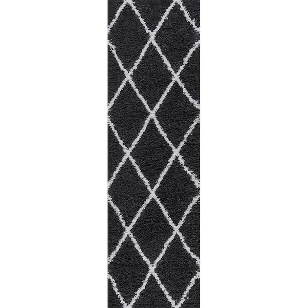 Tayse Rugs Jersey Shag Diamond Dark Gray 2 ft. x 8 ft. Indoor Runner Rug