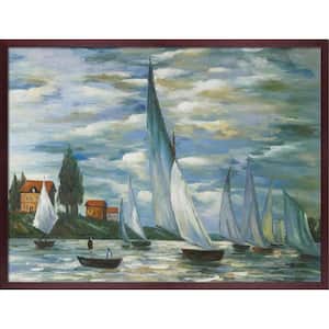Regates at Argenteuil by Claude Monet Open Grain Mahogany Framed Nature Oil Painting Art Print 38.5 in. x 50.5 in.