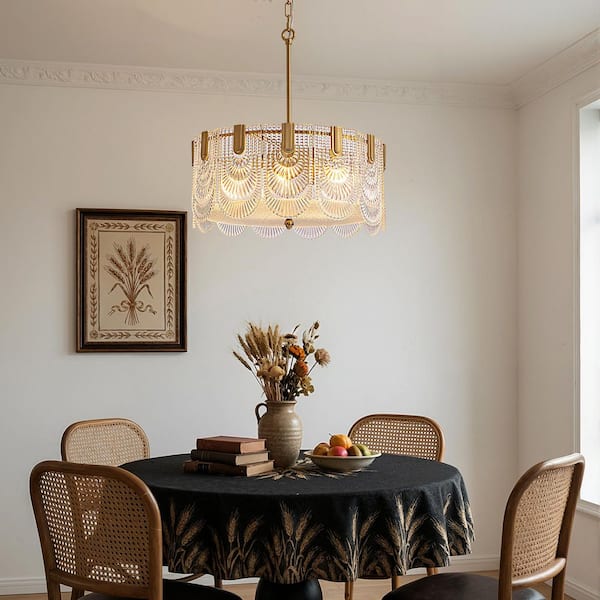 Modern Luxury 5-Light Gold Glass Round Chandelier for Dining Room Living Room Foyer