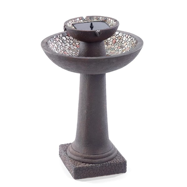 Smart Solar River Stone Brown 2-Tier Solar-On-Demand Fountain