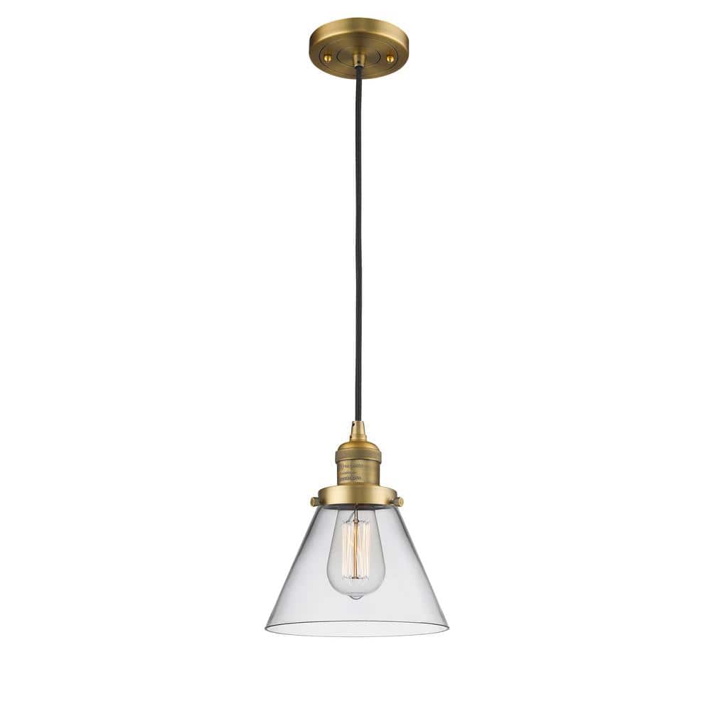 Cone 1 Light Brushed Brass Cone Pendant Light with Clear Glass Shade price history on PriceWatchPro