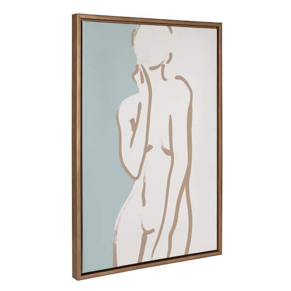 Kate and Laurel Sylvie "Simple Romantic Line Art Drawing 2 Tan and Teal" by the Creative Bunch Studio Framed Art Print 23 in. x 33 in.