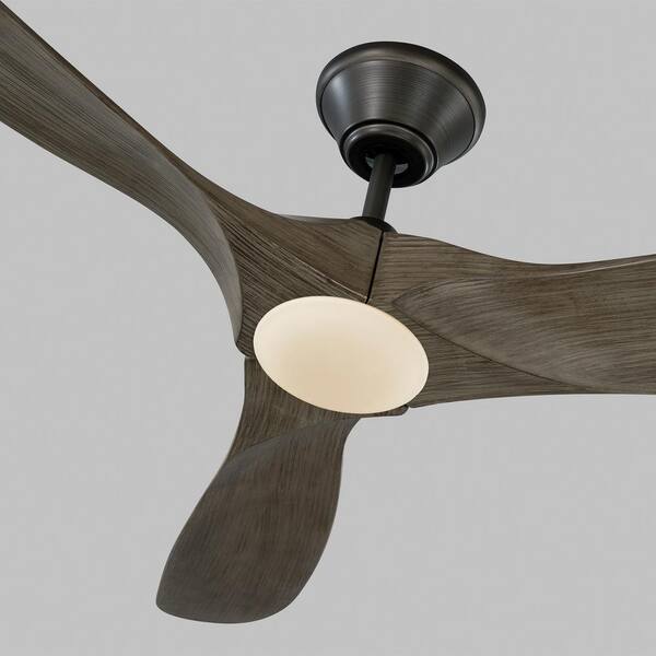Generation Lighting - Maverick II 52 in. Integrated LED Indoor/Outdoor Aged Pewter Ceiling Fan with Light Grey Weathered Oak Blades and Remote