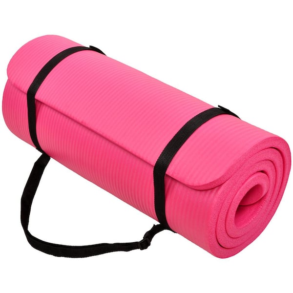 Balancefrom Multi-Purpose Pink 24 in. W x 68 in. L x 1/2 in. Thick Foam Exercise Yoga Mat with Carrying Strap (11.8 sq. ft.)