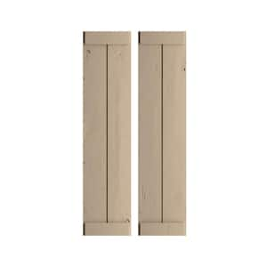 11 in. x 42 in. Timberthane Polyurethane 2-Board Joined Board-n-Batten Knotty Pine Faux Wood Shutters, End Batten Pair