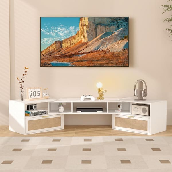 ATHMILE White 78.74 in. Wood Swivel TV Stands Entertainment Center up to 75 in.