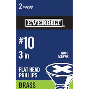 #10 x 3 in. Phillips Flat Head Brass Wood Screw (2-Pack)