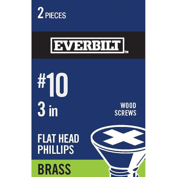 Everbilt #10 x 3 in. Phillips Flat Head Brass Wood Screw (2-Pack)