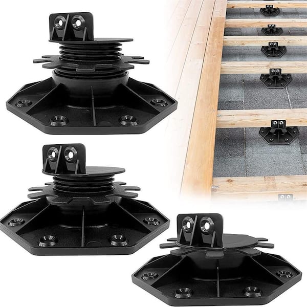Deck Support Plastic Adjustable Pedestal Raising from 2.36 in. to 5.51 in. Black Composite Grating Support, 10-Pack