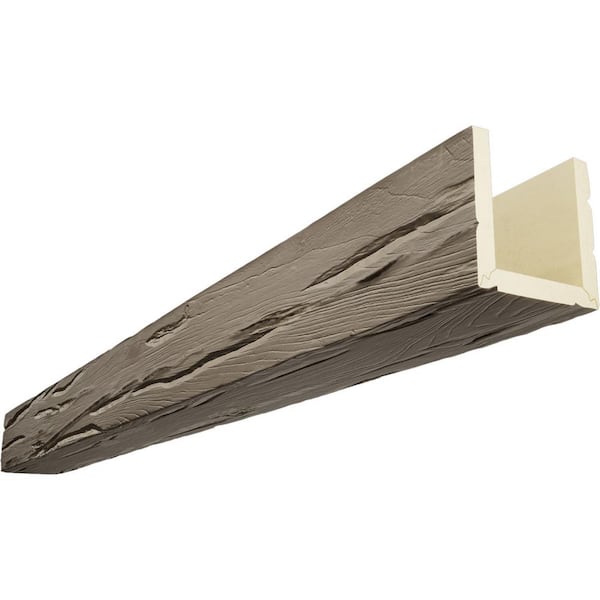 Ekena Millwork Endurathane 8 in. H x 12 in. W x 8 ft. L Riverwood Rustic Taupe Faux Wood Beam