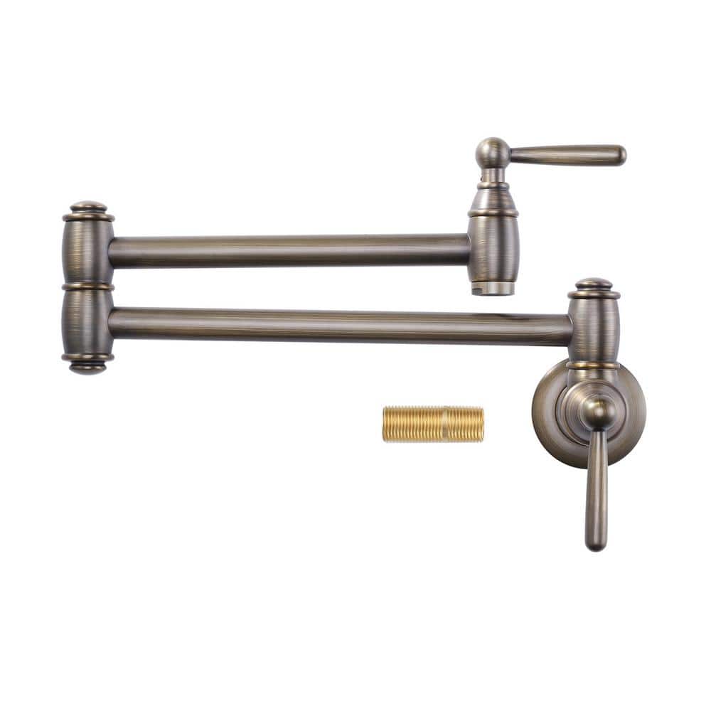 Retro Wall Mounted Brass Pot Filler Stretchable Kitchen Faucet with Double Joint Swing Arm in Antique Bronze price history on PriceWatchPro