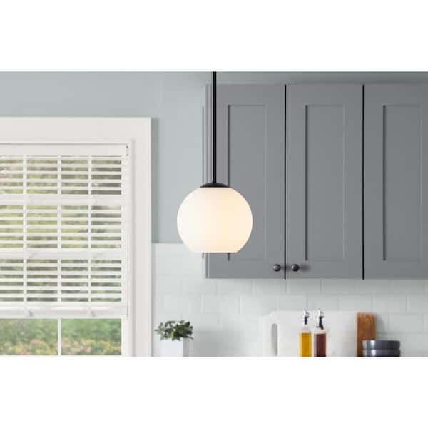 Vista Heights 1-Light Matte Black Globe Pendant with Opal White Glass