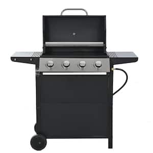 4-Burner Portable Stainless Steel Propane Gas Grill in Black