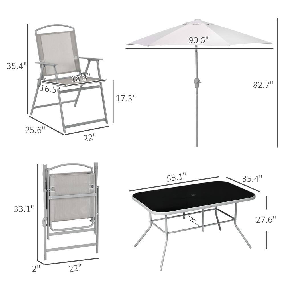 Gray 8-Piece Patio Dining Set with Umbrella and Folding Chairs