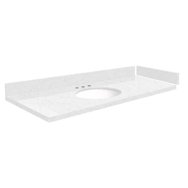 Transolid Silestone 49 in. W x 22.25 in. D Quartz White Round Single Sink Vanity Top in Statuario