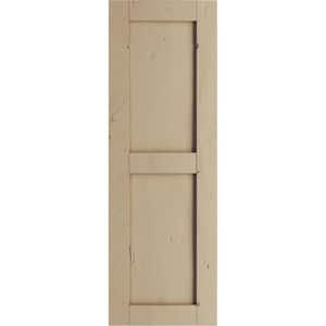 12 in. x 30 in. Timberthane Polyurethane 2-Equal Panel Flat Panel Knotty Pine Faux Wood Shutters Pair
