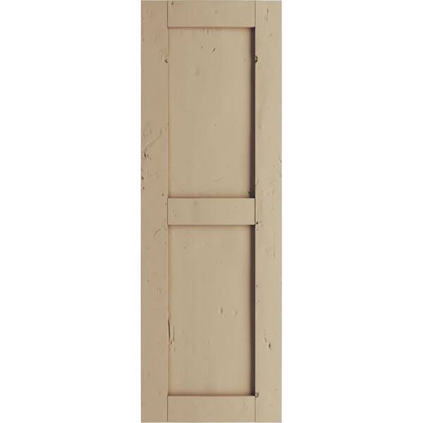 Ekena Millwork 12 in. x 32 in. Timberthane Polyurethane 2-Equal Panel Flat Panel Knotty Pine Faux Wood Shutters Pair
