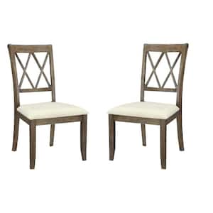 Brown Fabric Padded Side Chairs with Double X Shaped Back (Set of 2)