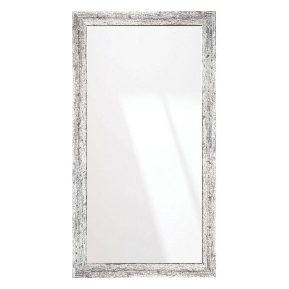 33 in. W x 67 in. H Weathered Timber Inspired Rustic White and Gray Sloped Framed Wall Mirror