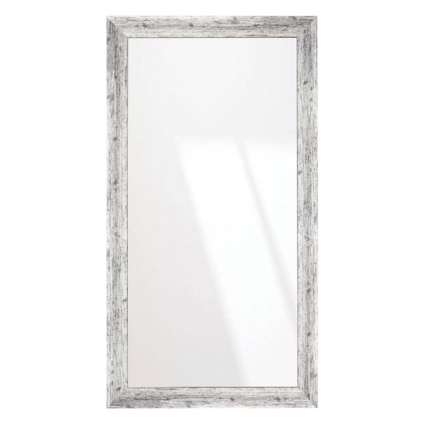 null 33 in. W x 67 in. H Weathered Timber Inspired Rustic White and Gray Sloped Framed Wall Mirror