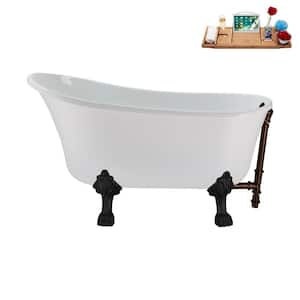 51 in. Acrylic Clawfoot Non-Whirlpool Bathtub in Glossy White, Matte Oil Rubbed Bronze Drain And Matte Black Clawfeet