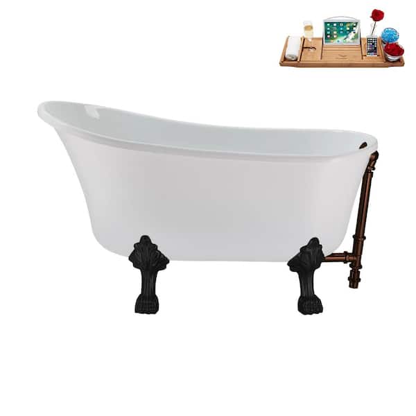 Streamline 51 in. Acrylic Clawfoot Non-Whirlpool Bathtub in Glossy White, Matte Oil Rubbed Bronze Drain And Matte Black Clawfeet